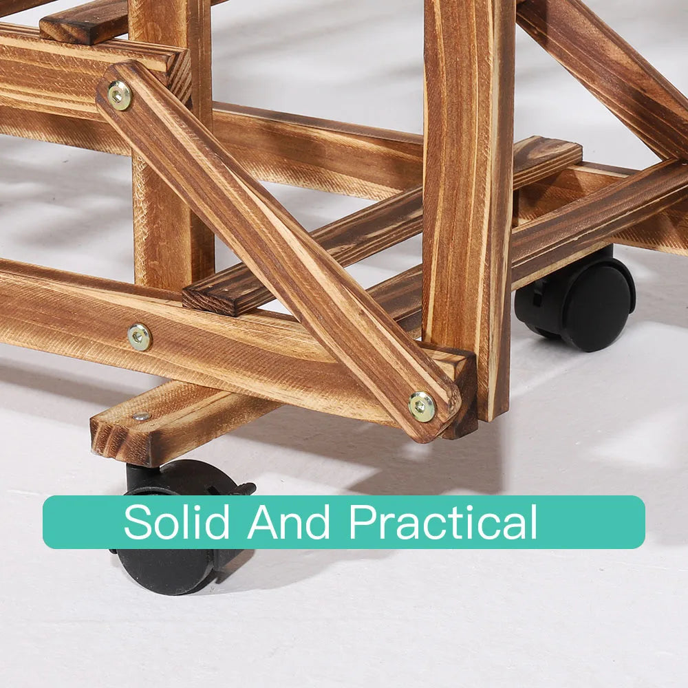 Wooden Plant Stand for Indoor, Outdoor with Wheels