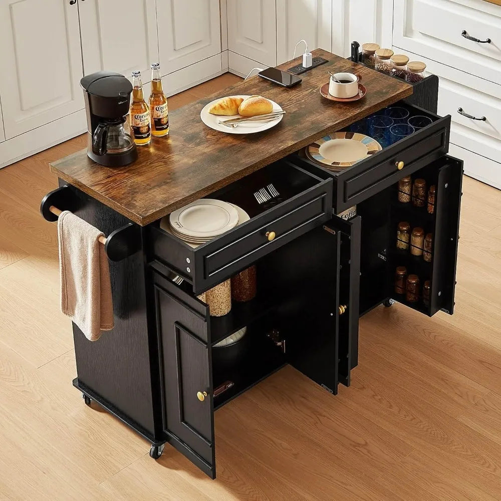 Mobile Kitchen Island with Power Outlet