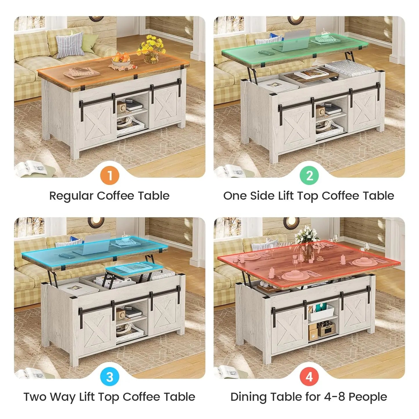 Lift Top Farmhouse Coffee Table with Storage