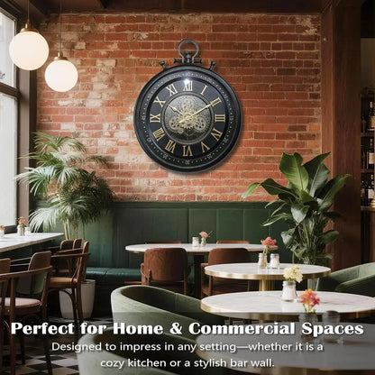 24" Farmhouse Wall Clock with Industrial Steampunk Gears