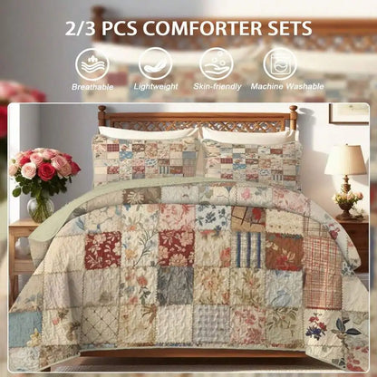 Flower Checkered Bedding Set Includes 1/2 Pillowcases