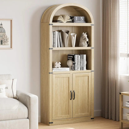 71.5" Tall, Arched Farmhouse Bookshelf & Cabinet with Doors