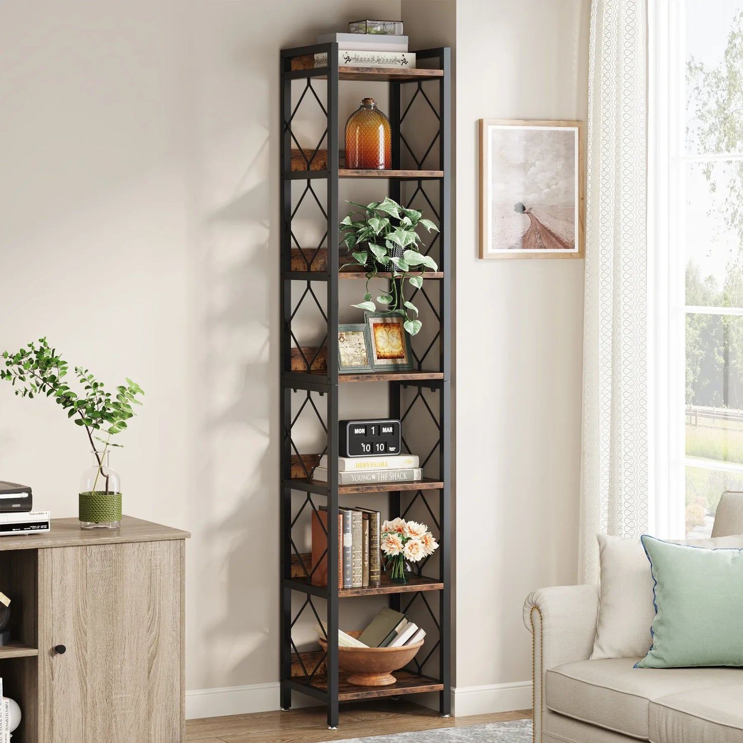 78.7" Tall Bookshelf or Storage Rack for Living Room, Bathroom or Office