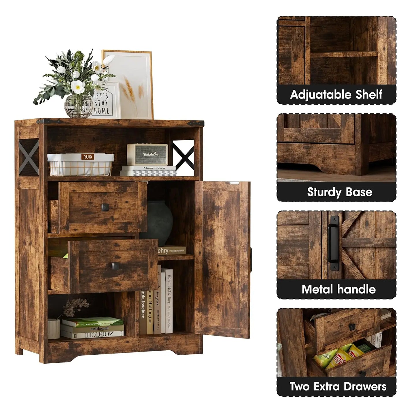 Farmhouse Kitchen Cabinet with 2 Drawers & Shelves