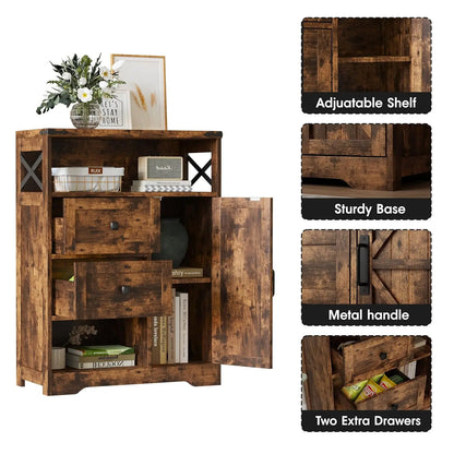 Farmhouse Kitchen Cabinet with 2 Drawers & Shelves
