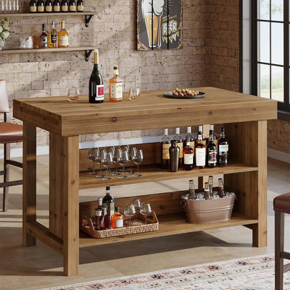 3 Tier, Farmhouse Bar Counter with Open Storage Shelves