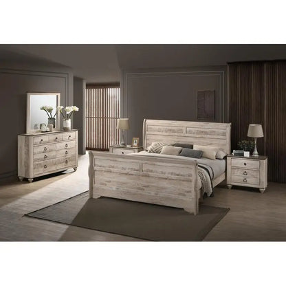 Contemporary Bedroom Set with Sleigh Bed, Dresser, Mirror & 2 Nightstands