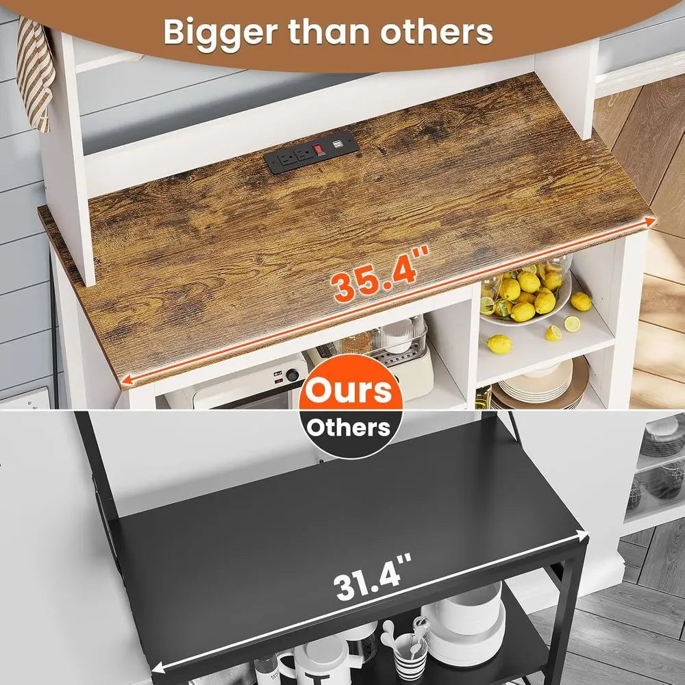 Farmhouse Coffee Bar Cabinet with LED Lighting & Power Outlet