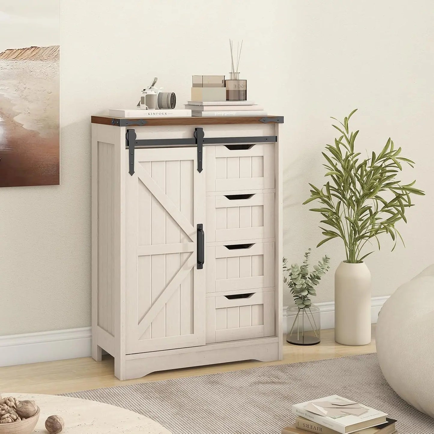 Farmhouse Bathroom Storage Cabinet with Sliding Door