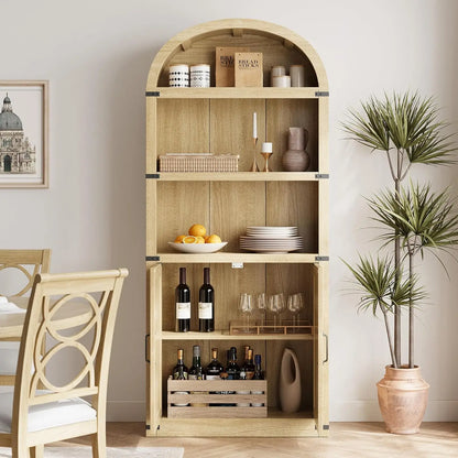 71.5" Tall, Arched Farmhouse Bookshelf & Cabinet with Doors