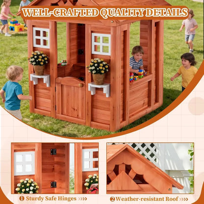 Children's Outdoor Wooden Playhouse with 2 Windows
