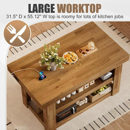 3-Tier, Farmhouse Kitchen Island with Power Outlets