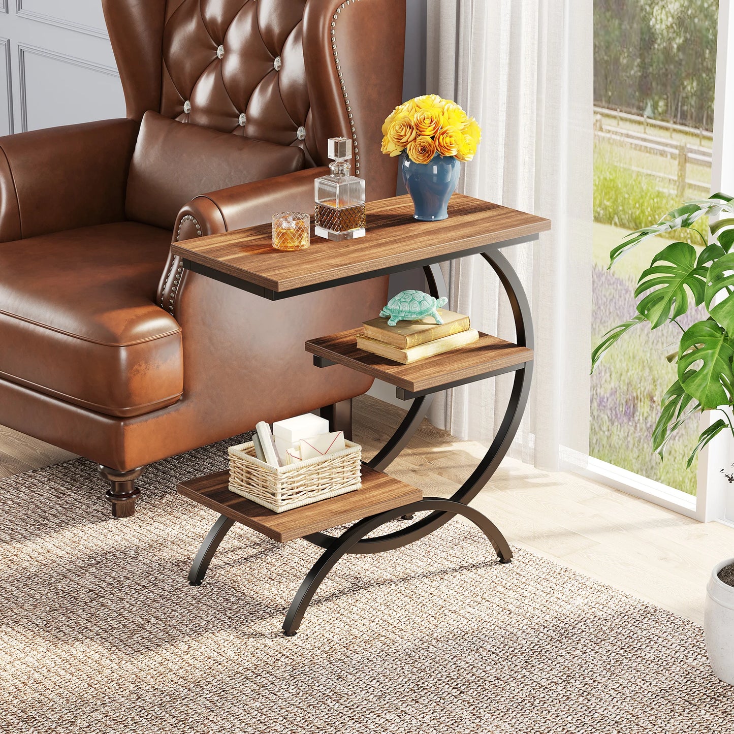 Farmhouse Industrial End Table for Couch or Bedside