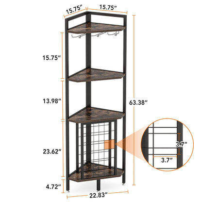 Corner Shelf Wine Rack Bar Cabinet with Glass Holder