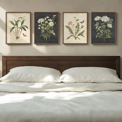 4 Piece, Framed Rustic Farmhouse Floral Canvas