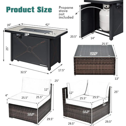 7 Piece Patio Furniture Set with Fire Pit Table