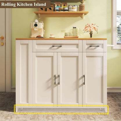Rolling Kitchen Island with Drop Leaf & Spice Rack Shelf