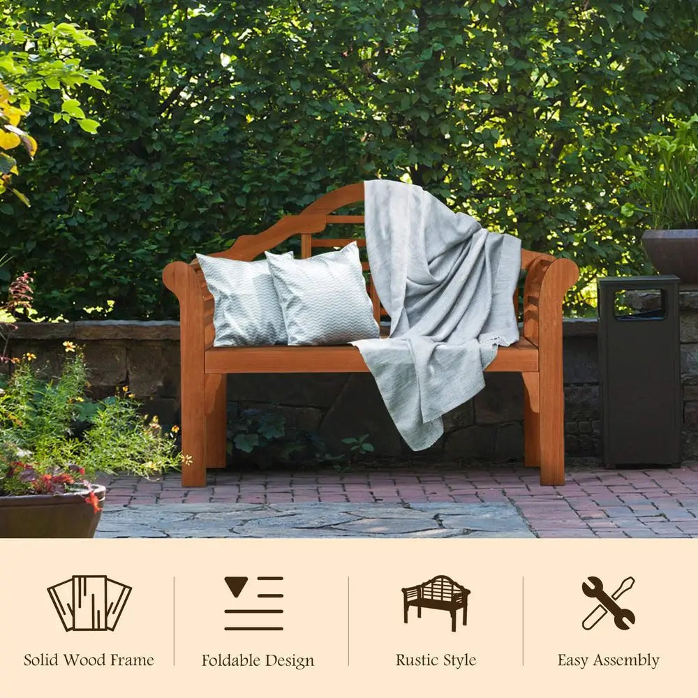 Folding Wooden Outdoor Bench with Backrest
