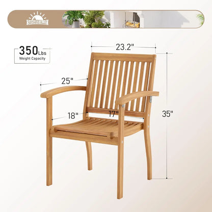 Set of 2 Outdoor Wooden Dining Chairs with Armrests