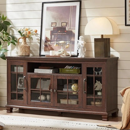Farmhouse Sideboard Buffet Cabinet with Glass Windows