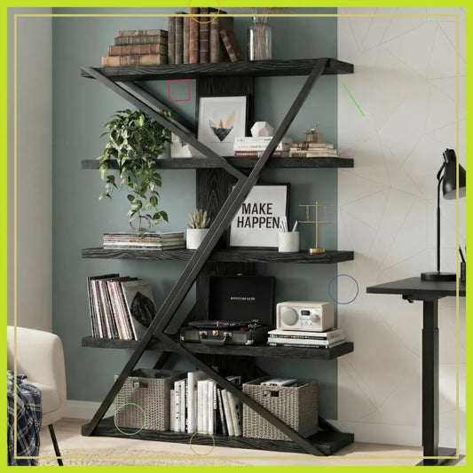 Industrial Farmhouse Bookcase with Wood and Metal Frame
