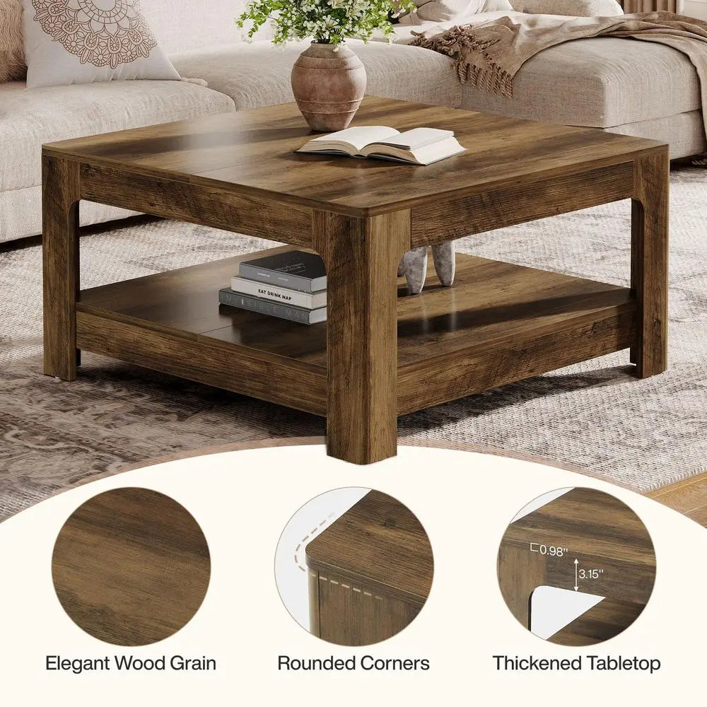 Rustic Brown, Square Coffee Table with Storage