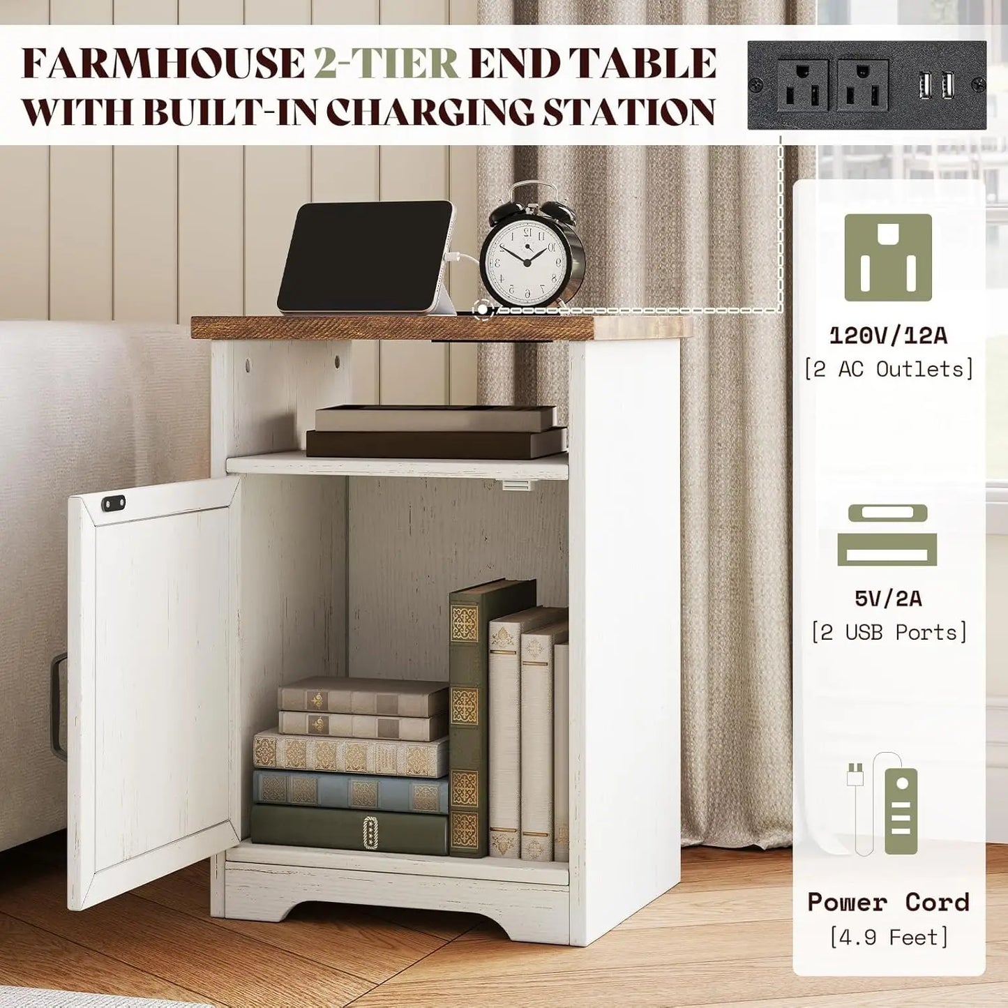 3-Piece Farmhouse Coffee & End Table Set with USB Ports