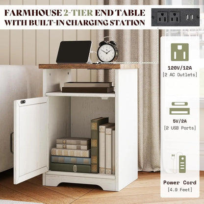 3-Piece Farmhouse Coffee & End Table Set with USB Ports