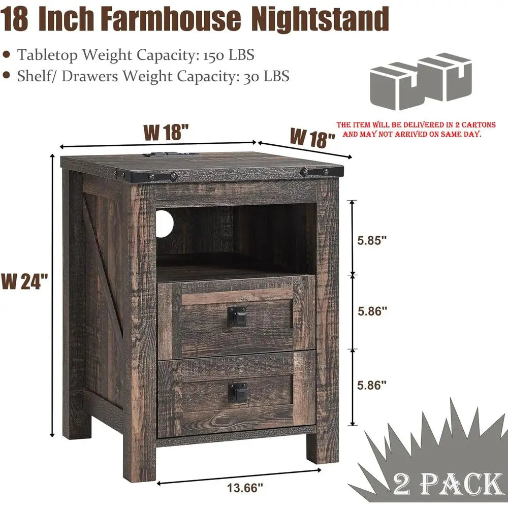 Rustic Farmhouse Set of 2 Nightstands
