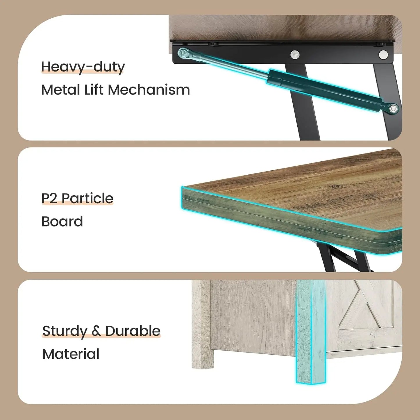 Lift Top Farmhouse Coffee Table with Storage