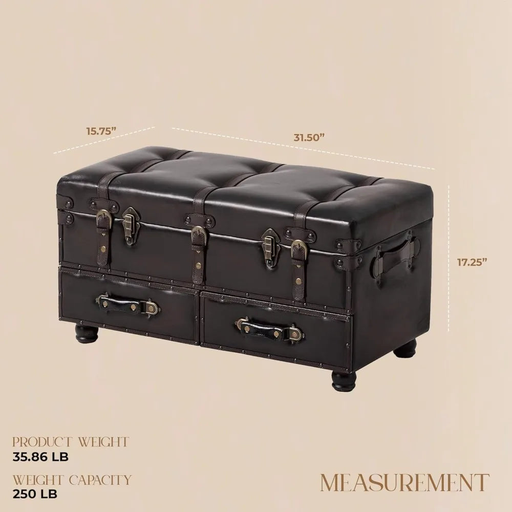 Upholstered Mid-Century Faux Leather Ottoman