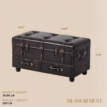 Upholstered Mid-Century Faux Leather Ottoman