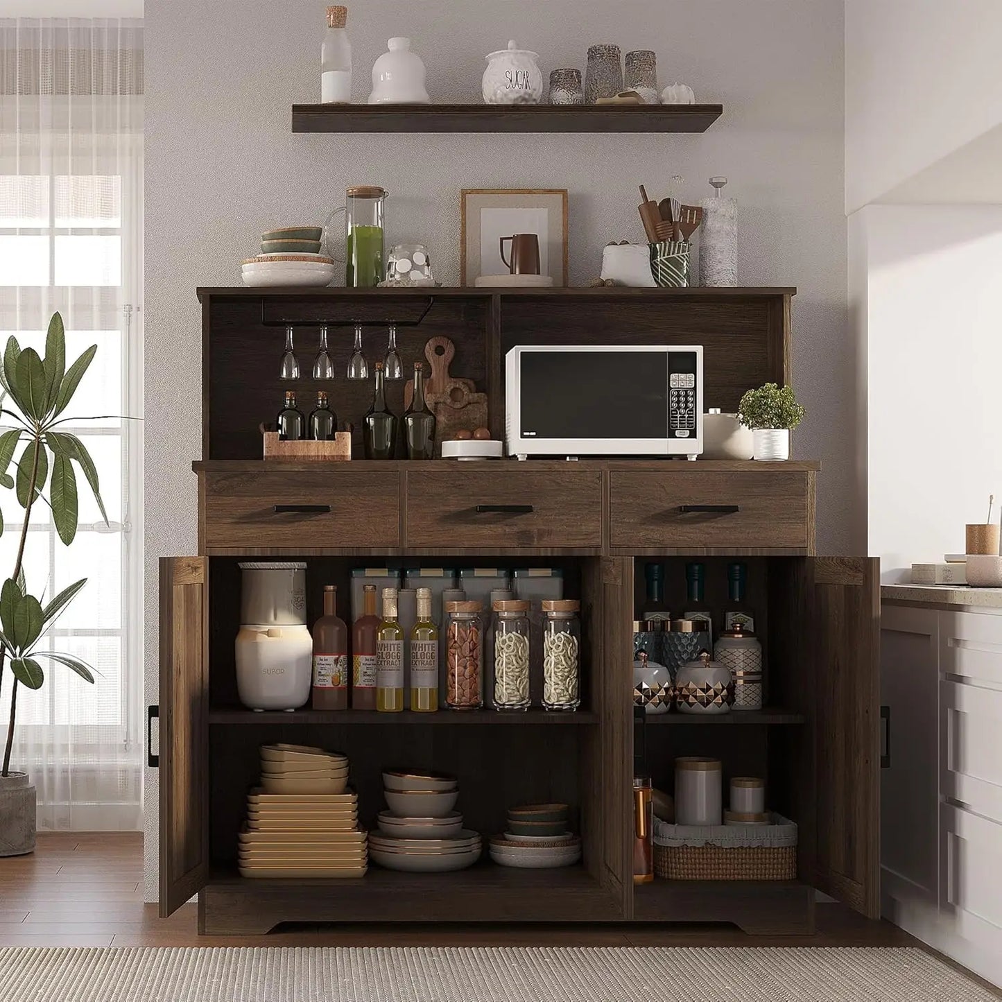 Farmhouse Buffet Cabinet or Coffee Bar Pantry for Kitchen & Dining Room