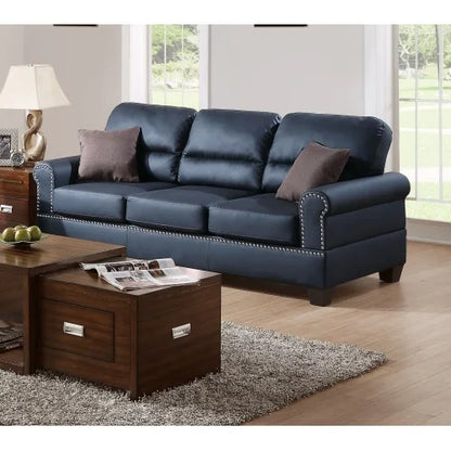 2 Piece Black Leather Sofa Set