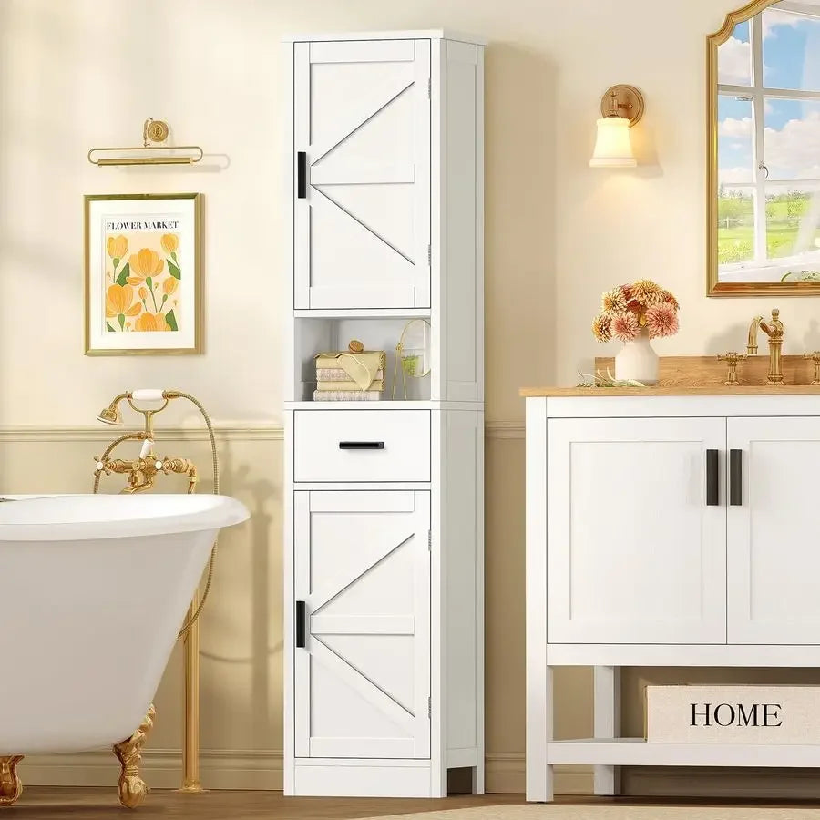 67" Tall Bathroom Storage Cabinet with Barn Doors