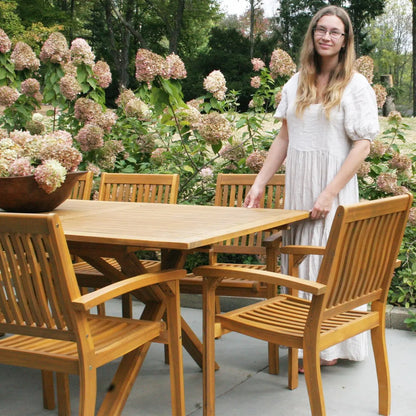 Set of 2 Outdoor Wooden Dining Chairs with Armrests