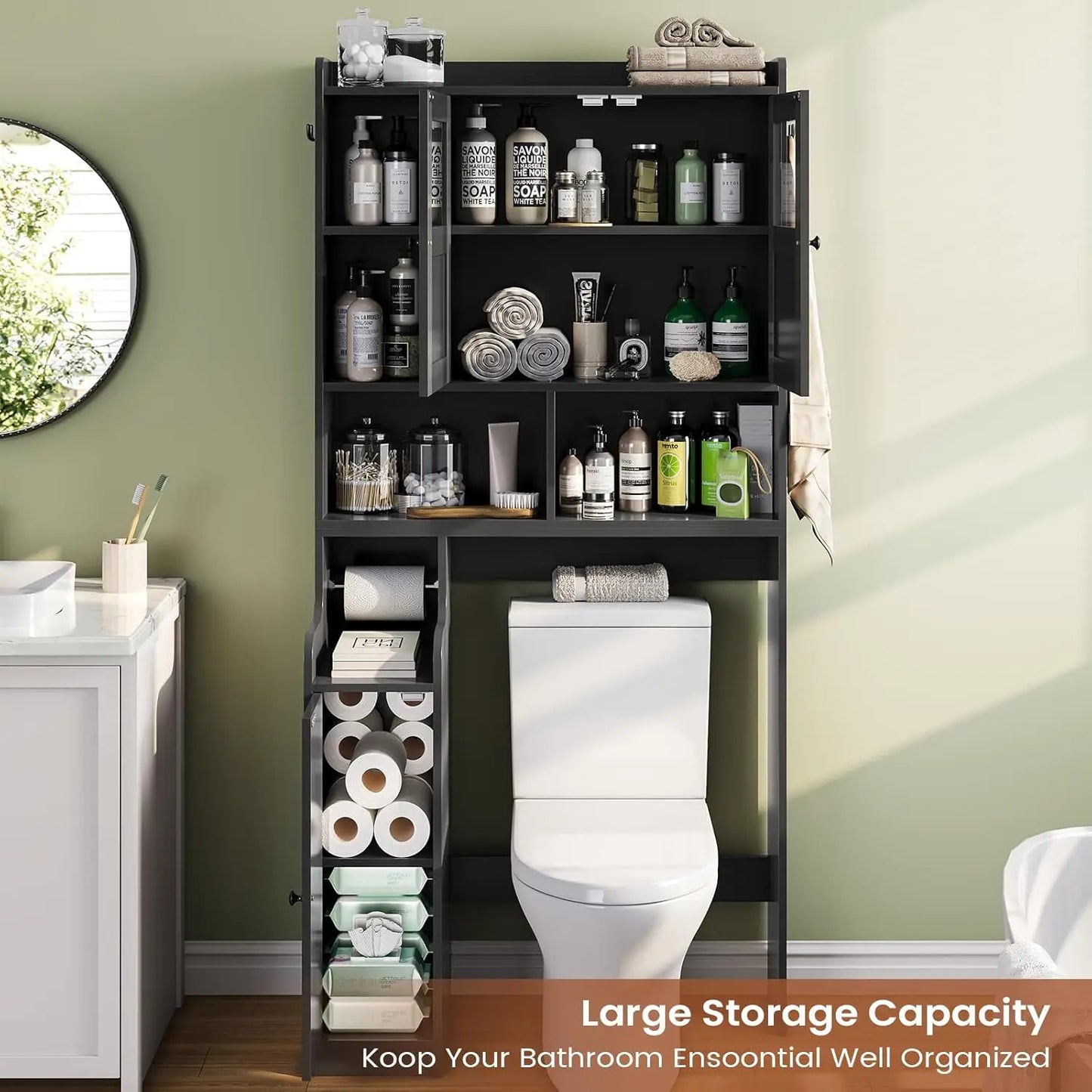 Over The Toilet Storage Cabinet with Glass Doors