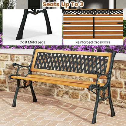 Outdoor Garden Bench with Cast Iron & Hardwood