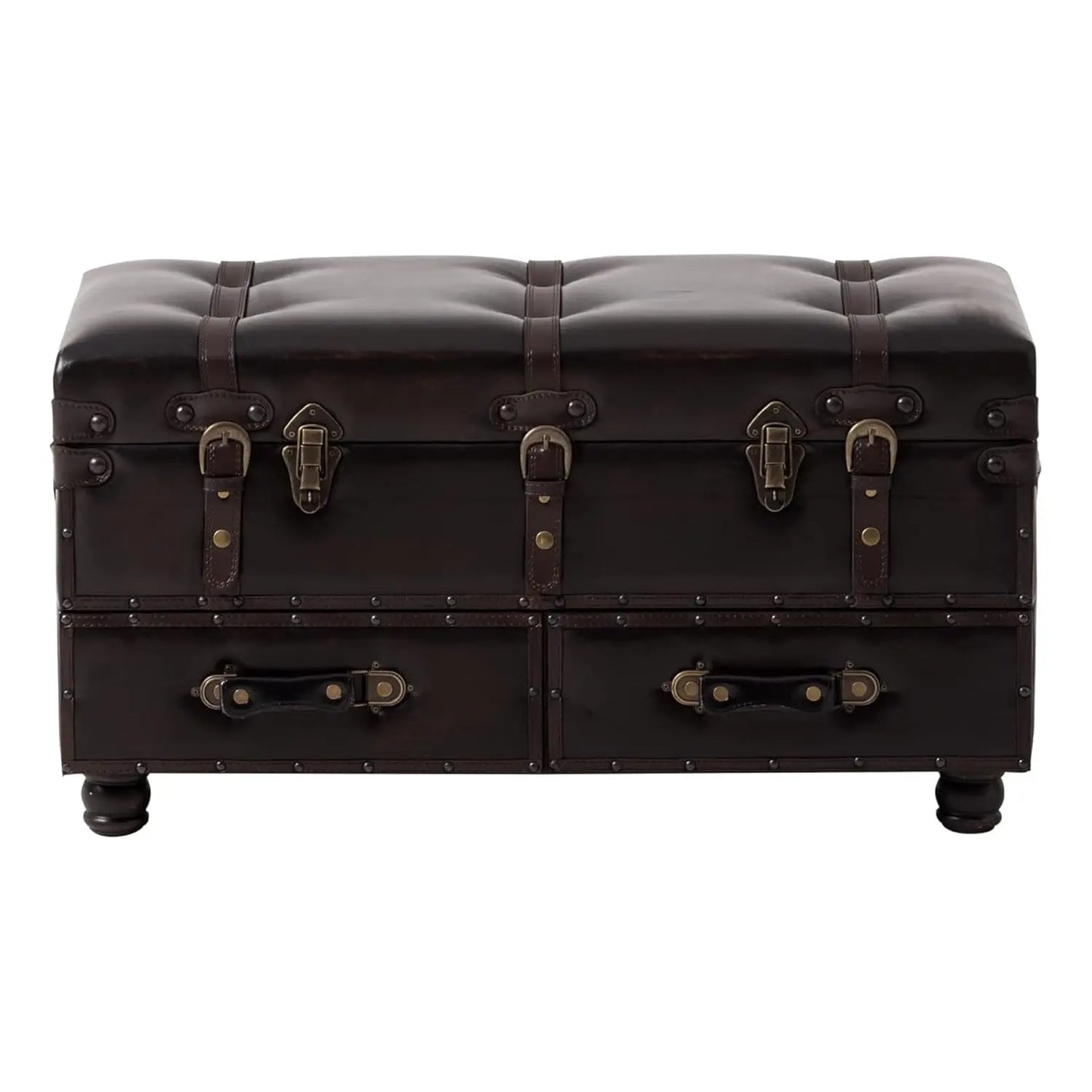 Upholstered Mid-Century Faux Leather Ottoman
