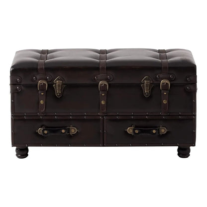 Upholstered Mid-Century Faux Leather Ottoman