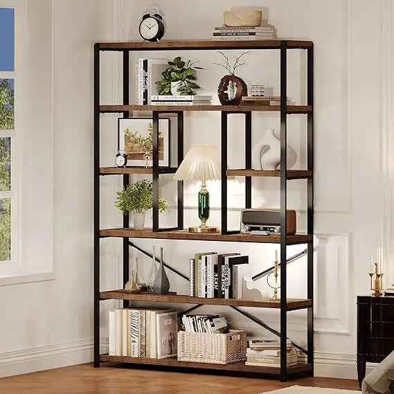 6-Tier Industrial Bookshelf & Vertical Display