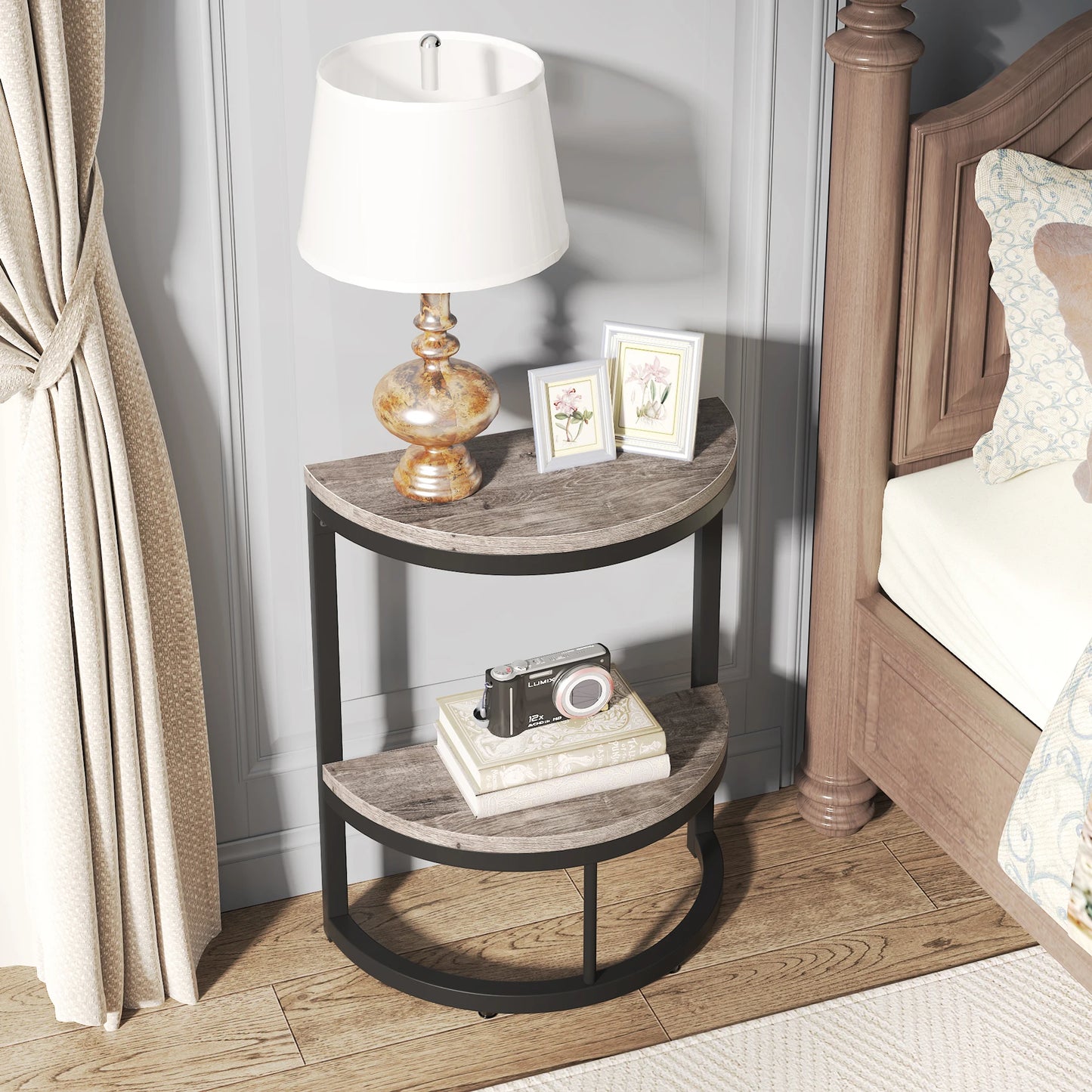 Farmhouse Industrial Semi Circle End Table