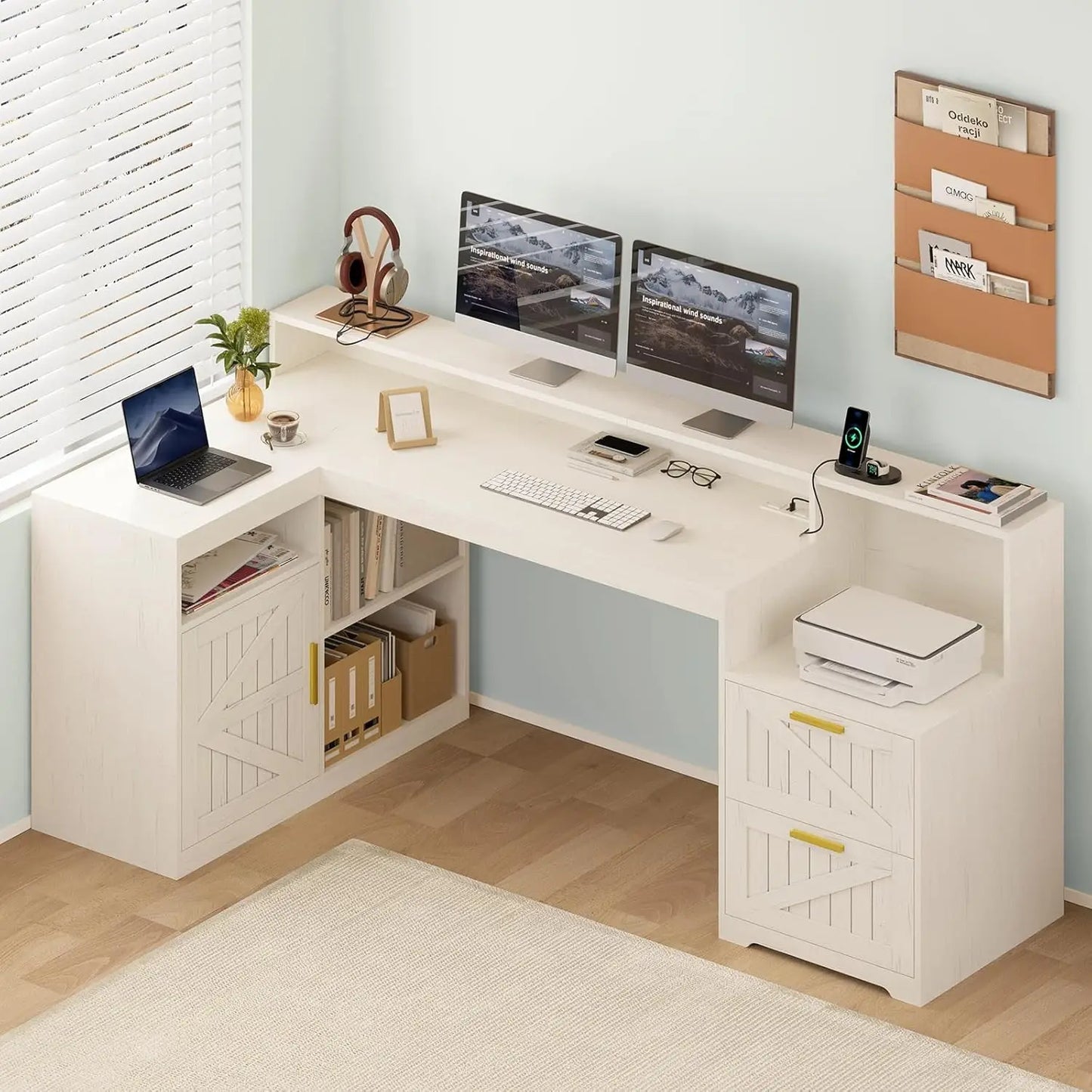 Farmhouse Home Office Desk with Storage