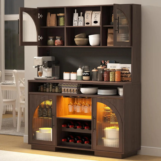 71" Tall, Kitchen Hutch Cabinet with Charging Station & LED