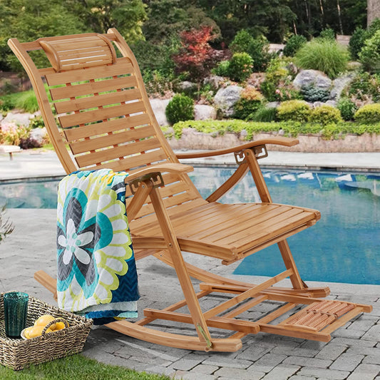Bamboo Rocking Chair for Living Room or Backyard Patio