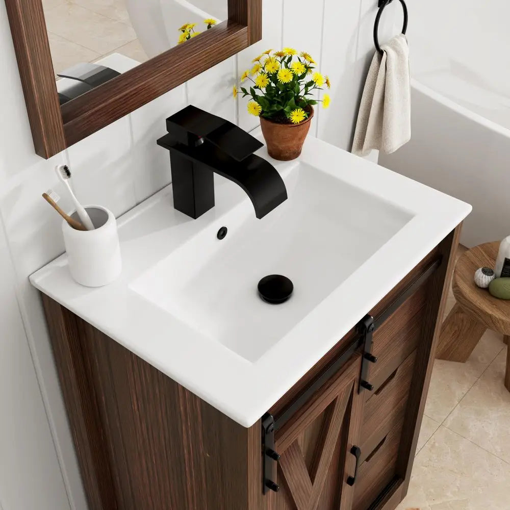 Farmhouse Bathroom Vanity with Sink, Faucet & Mirror