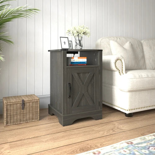 Farmhouse Nightstand or End Table with Charging Station
