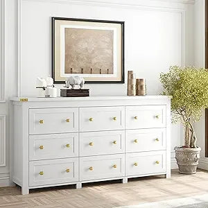 Wooden Dresser for Bedroom with 9 Drawers & Metal Handles