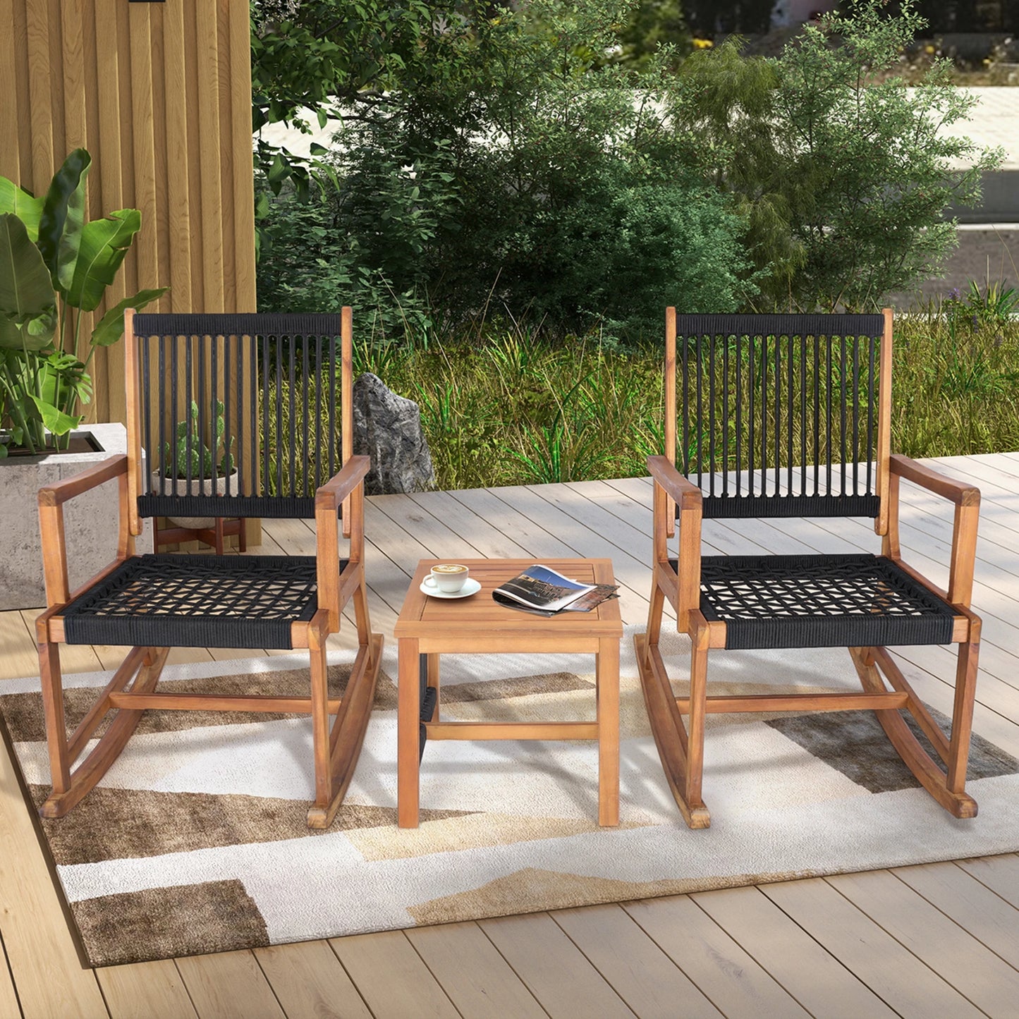 3 Piece Patio Bistro Table & Rocking Chair Set