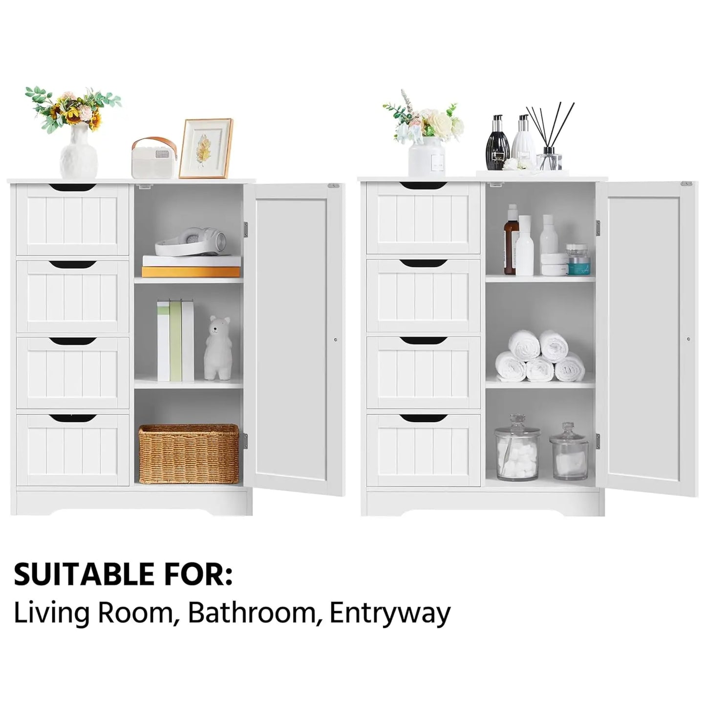 Floor Cabinet with 4 Drawers for Living Room & Bathroom